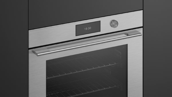 Front View of a Black Contemporary Style Oven.