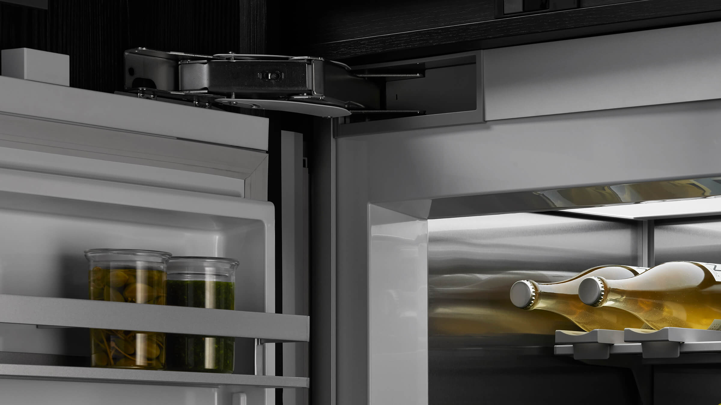 Detail of the high-quality construction and alignment of refrigerator door panels