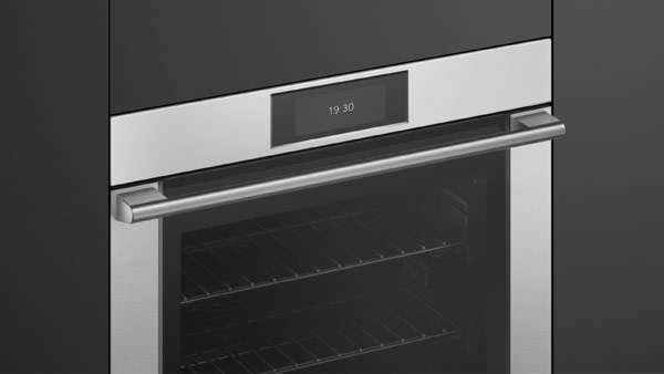 Front View of a Stainless Steel Professional Style Oven.